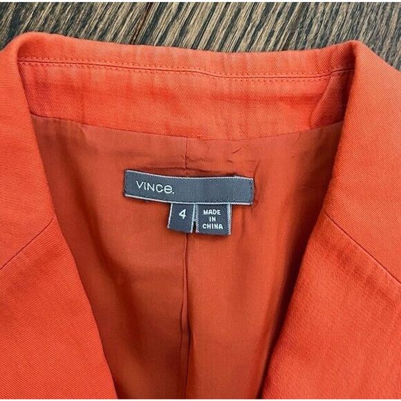 Vince Blazer Jacket Long Sleeves Collared Pockets Wool Metallic Orange Size 4 - Picture 8 of 13